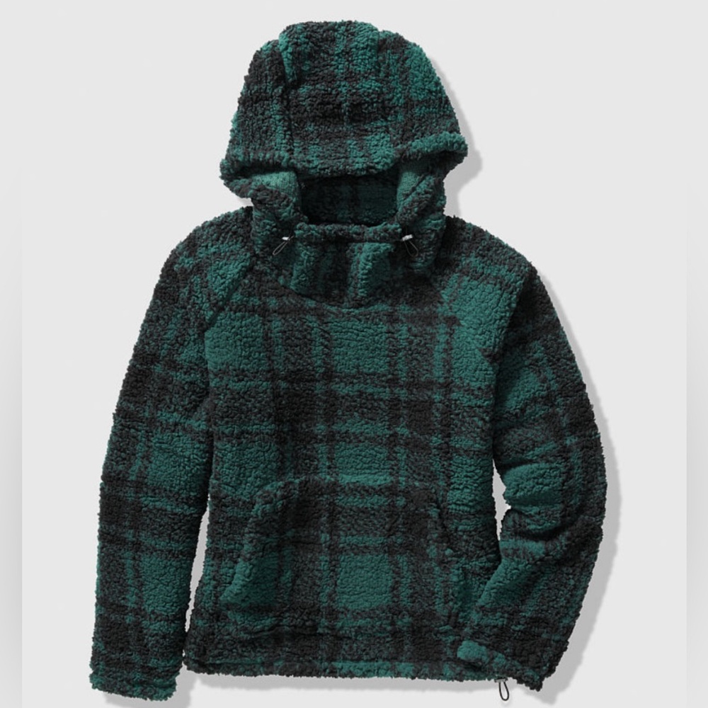 VS PINK Plaid Sherpa Funnel Neck Pullover